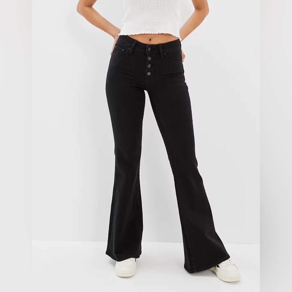 🌟AMERICAN EAGLE Ne(x)t Level Festival Flare Jean-Black-Size 4 & 6 - Picture 1 of 6